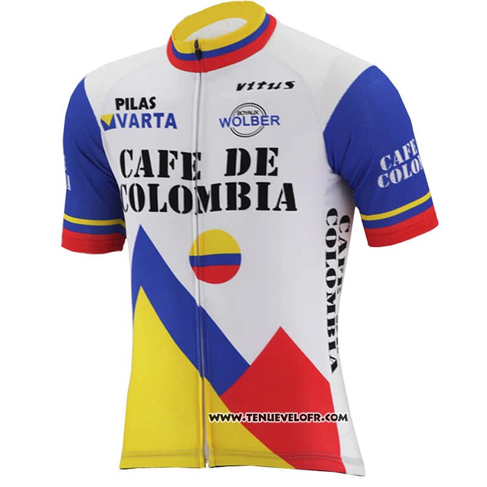 2021 Maillot Cyclisme La Colombie Blanc Bleu Manches Courtes et Cuissard